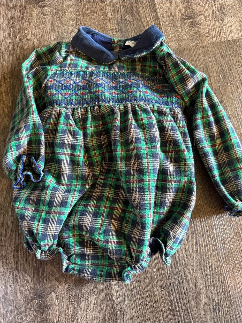 Classic Plaid Smocked Baby One-Piece Bubble plaid Christmas  - Green/Navy